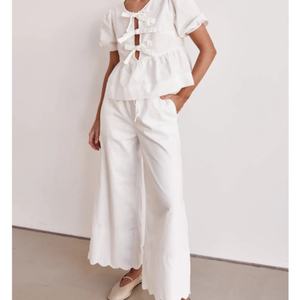 Nouvelle Collection 2025 : Ensemble Coton Lin Brodé OEM pour Femme – Top et Jupe 2 Pièces Décontracté Motif Uni, Idéal Été – Vente Flash - Product Image 1