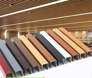 Ubin langit-langit <span class=keywords><strong>Bar</strong></span> kotak aluminium, dekorasi Metal serbuk kayu untuk ruang luar dan dalam ruangan, kisi-kisi mudah tahan api - Product Image 4