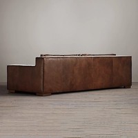 Sofá de Cuero Encerado de Estilo Industrial Retro Americano: Sofá Lineal de 3 Plazas para Salas de Estar, Villas, Bares, Cafeterías y Bares de Cigarros