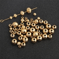 Perles d'espacement rondes en acier inoxydable plaqué or 18 carats, motif sergé citrouille, pour la fabrication de bijoux et composants de colliers - Vente en gros
