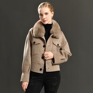 Wholesale Single Breasted Cropped Cashmere <strong>Women</strong> <strong>Coat</strong> Fluffy Real Fur Collar Elegant Custom Soft Double Faced Wool Winter <strong>Coat</strong> - Product Image 5