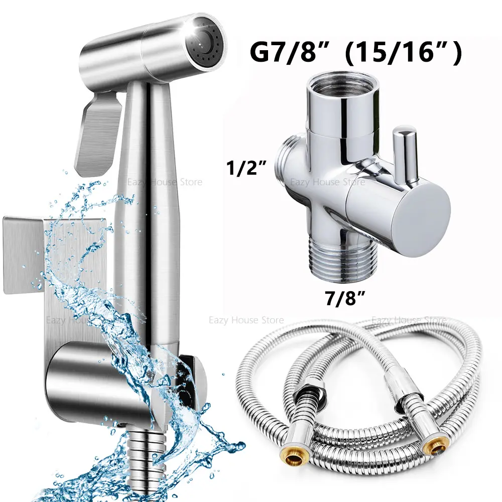 Spruzzatore per Bidet per wc portatile spruzzatore per Bidet a mano per bagno in acciaio inossidabile Set soffione doccia autopulente per wc senza punzone Bidet