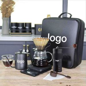 ชุดกาแฟโลหะทันสมัย 600 มล. OEM 11-13 ชิ้น พร้อมกาต้มน้ำ เครื่องชั่งดิจิตอล แก้วเซิร์ฟเวอร์ เครื่องบดกาแฟแบบมือหมุน ของขวัญสำหรับการเดินทาง - Product Image 3