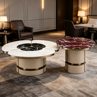 Table basse en marbre naturel à pétales de fleurs personnalisés Centurymosaic, base en métal blanc et rouge, table à thé pour projet hôtelier, villa