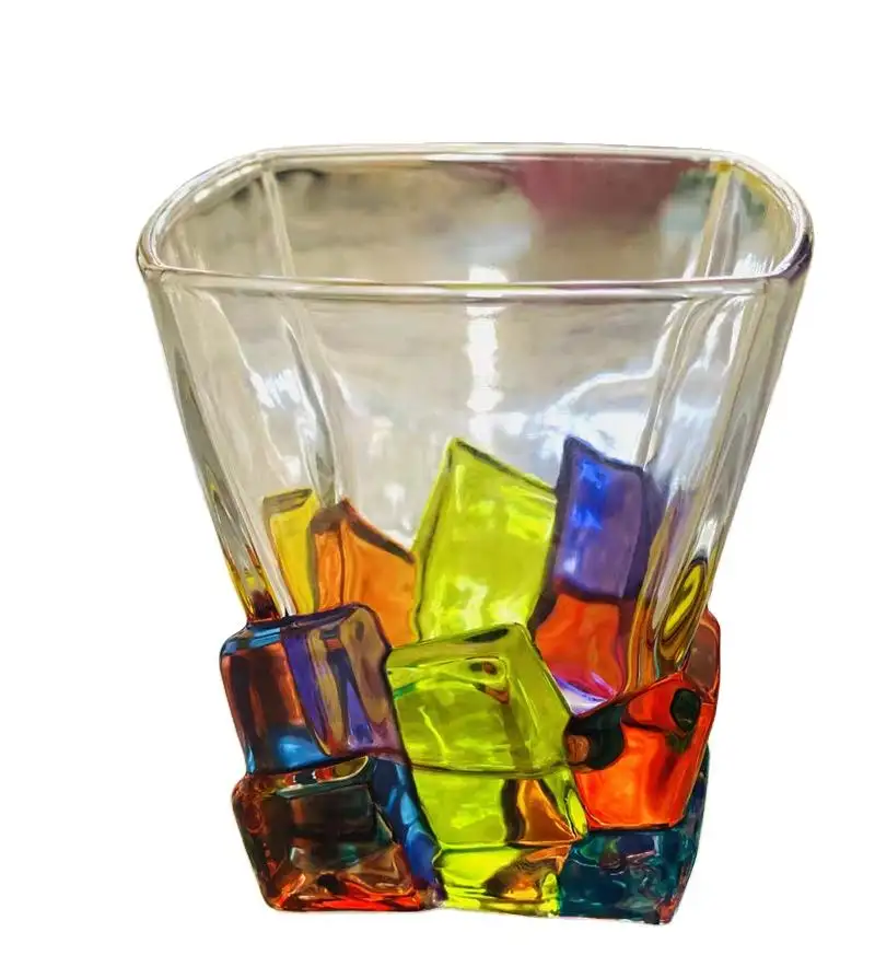 Murano Itália Garrafa De Vidro De Cristal Pintado À Mão Vidro De Cristal Pintado Linhas Coloridas Tecido Glacier Whisky Glass