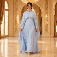 Robes Kaftan pour Femmes, Col Montant en Strass, Coupe Ample en A, Ensemble Deux Pièces, Abaya Perlée de Cristaux pour Invitée de Mariage Musulman