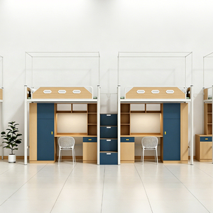 Lit superposé en acier avec table inférieure intégrée pour appartement d'étudiant, dortoir scolaire ou loft - Product Image 2