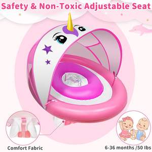 Flotador de unicornio para bebé con doble cámara de aire y toldo ajustable de 4 etapas para bebés y niños pequeños - Product Image 2