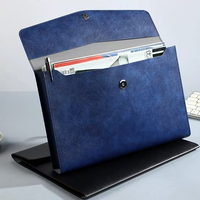 Porte-documents en cuir PU bleu marine avec logo personnalisé, imperméable, format A4, organiseur de documents, sac à fermeture éclair
