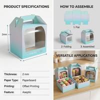 Caja de Cartón Personalizada con Asa y Ventana Transparente para Empacar Pasteles y Dulces, Caja de Regalo Aséptica Reciclada con Logotipo Personalizado en la Parte Superior