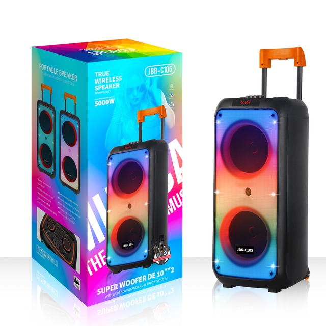 JBR-C105 Portable RGB Wireless for V5.0 Karaoke Speaker 2x10" Woofer 50-100W Output Power Rechargeable Battery 2