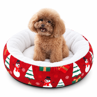 Lit pour chien moderne et confortable en peluche, design donut, pour l'hiver et Noël, avec rebord en forme de grotte, écologique, durable, en velours lavable, base antidérapante, direct usine
