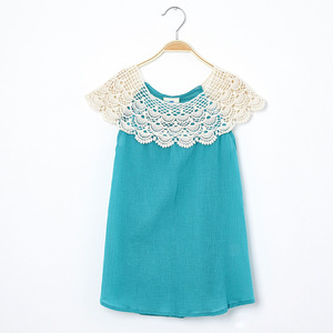 Vêtements d'été pour enfants, t-shirt sans manches à col en dentelle bicolore pour enfants, fabricant Bangladesh - Product Image 4