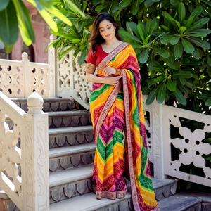 Sari indien traditionnel en soie NiMa Creations pour femme, longueur ras du sol, broderie multicolore, imprimé, tenue de mariage, coupe classique - Product Image 1