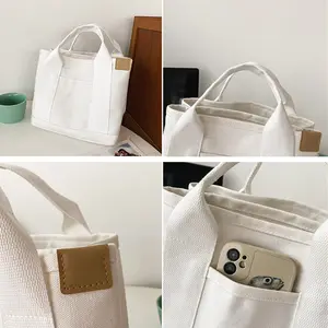 Bolsa de lona de ombro quadrada feminina, bolsa pequena casual de ombro tipo carteiro, cor sólida, bolsa para estudantes e livros, estilo japonês