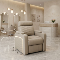 Fauteuil de massage de luxe pour salon, en cuir PU, inclinable électriquement, avec porte-gobelet et éclairage LED pour salon de coiffure