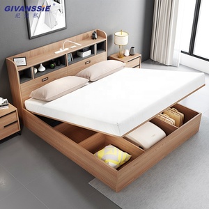 Hot Selling Modern Solid Wood <b>Double</b> <b>Bed</b> Design With <b>Storage</b> and Lamp Eco-Friendly & <b>Double</b> <b>Bed</b> Design - Product Image 1