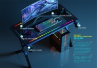 Bureau de travail avec éclairage RVB, bureau debout, accessoires informatiques, bureau d'ordinateur, table de jeu