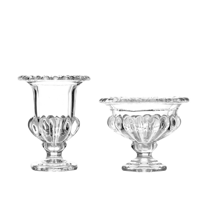 New Products 2026 Rustic Clear Floral Flower Glass Vases Retro Candy Bowls High Large Glasses Vase Table Decoration Accessories