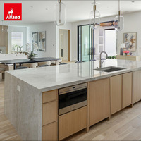 Allandcabinet Meuble de cuisine en bois véritable avec îlot cascade et rangement en L et en U, avec hotte intégrée