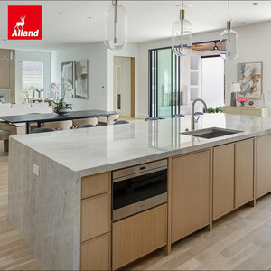 Allandcabinet Meuble de cuisine en <span class=keywords><strong>bois</strong></span> véritable avec îlot cascade et rangement en L et en U, avec hotte intégrée - Product Image 2