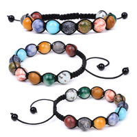 Réglable 8mm 10mm 12mm Planètes Espace Étoile Bracelet Perlé Pierre Naturelle Tissé Solaire Bracelets pour Femmes Accessoire De Mode