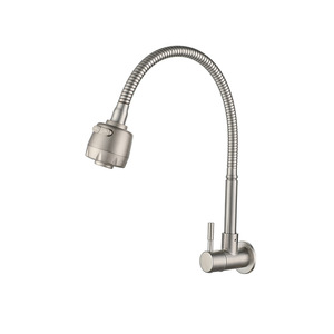 Single Handle Wall Mounted Kitchen Faucet With Flexible Hose And Shower Head Contemporary Style YQ1010F C - Product Image 3