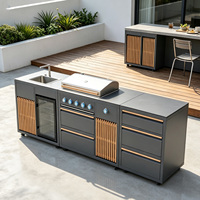 Îlot de cuisine extérieur modulaire complet avec barbecue, évier, réfrigérateur, tiroirs multi-niveaux et ensemble d'armoires de cuisson mobiles pour les fêtes barbecue