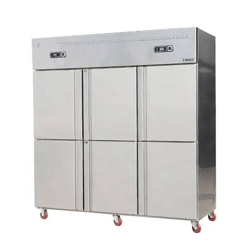 Refrigerador vertical comercial de 6 puertas, enfriador o congelador de acero inoxidable, 1/2/3/4/6 puertas, refrigeración directa
