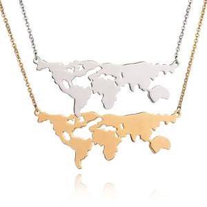 Collana pendente personalizzata in acciaio inossidabile la tua mappa del mondo all'ingrosso - Product Image 1