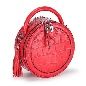 Sac à main pochette en cuir véritable pour femme, motif crocodile, avec fermeture ouverte, sac rond à bandoulière tendance pour femme - Product Image 5