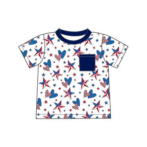 Ropa personalizada del Día DE LA Independencia, <span class=keywords><strong>camiseta</strong></span> de manga corta de bambú suave para niños, camisetas de gran tamaño con bolsillo frontal para bebés y niñas - Product Image 5