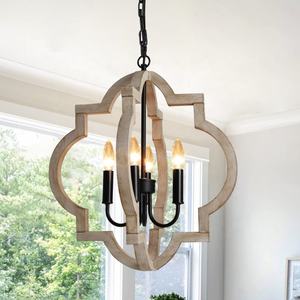Sunsir SKD Factory Direct Vintage Wood Chandelier Indoor Lighting Fixtures Farmhouse Style Pendant <b>Light</b> Kitchen Island <b>Light</b> - Product Image 4