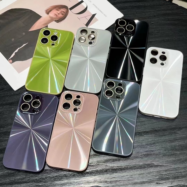 For iPhone 11 12 13 14 15 16 Pro Max Fashion Premium Aurora CD Pattern Phone Shell Case Back Cover