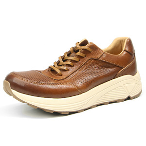Dad Shoes Men Leather Perforated Breathable Lace Up <b>Round</b> <b>Toe</b> Casual Low <b>Heel</b> Sporty Style Brown - Product Image 1