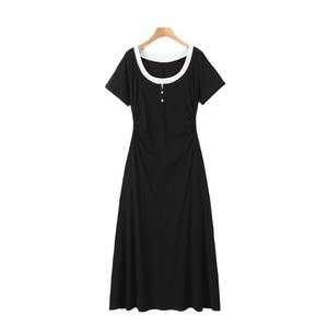 Vestido Tubo Rosa Happy Plus con Cuello Redondo, Manga Corta, Color Sólido, Talla Grande para Mujer, Cintura Natural, Estilo Sencillo - Product Image 2