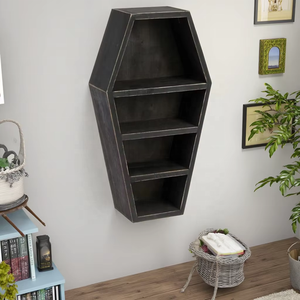 Estante <span class=keywords><strong>de</strong></span> Pared Rústico Negro con Forma <span class=keywords><strong>de</strong></span> Ataúd, Estantes Flotantes <span class=keywords><strong>de</strong></span> Madera <span class=keywords><strong>de</strong></span> <span class=keywords><strong>Tres</strong></span> <span class=keywords><strong>Niveles</strong></span> para Decoración Gótica, para Sala <span class=keywords><strong>de</strong></span> Estar o Mesa <span class=keywords><strong>de</strong></span> Pared - Product Image 5