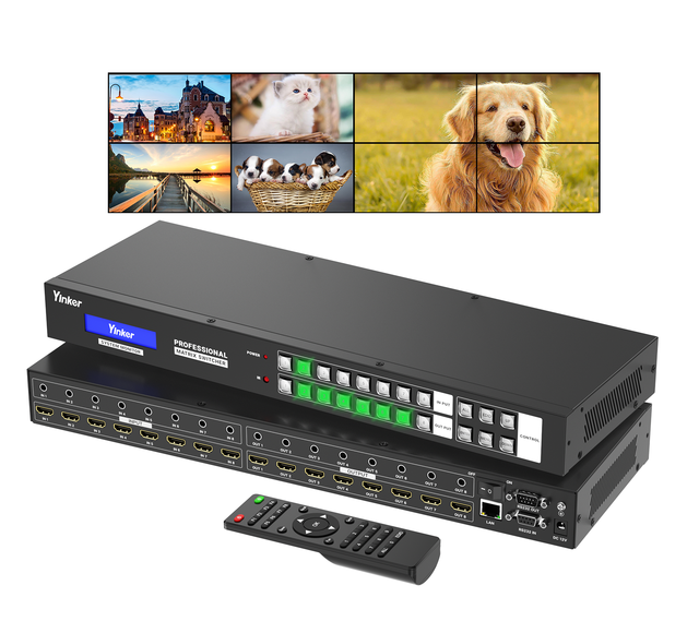 Yinker Seamless HDMI Matrix Switcher 8x8 with Splicing Mode, 4K 30Hz, Available for 4x4, 8x8, 8x16, 16x16