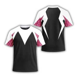 T-shirt ispirata a supereroi, nera, bianca, rosa, con grafica a ragnatela, per uomo e donna, cosplay da supereroe, streetwear - Product Image 1