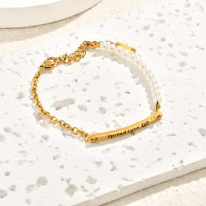 Pulsera Ajustable YF8440 <span class=keywords><strong>de</strong></span> Moda Minimalista con Cadena <span class=keywords><strong>de</strong></span> Perlas <span class=keywords><strong>y</strong></span> Placa Curva Geométrica, Chapada en <span class=keywords><strong>Oro</strong></span> <span class=keywords><strong>de</strong></span> 18K, Acero Inoxidable Impermeable - Product Image 5