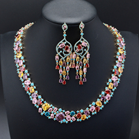 Ensemble collier et boucles d'oreilles en zircon multicolores de luxe, bijoux de mariée vintage haut de gamme pour mariage, banquet, fête