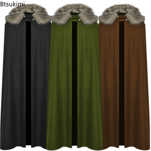 Cape Médiévale Celtique Viking à Col Épais, Manteau Vintage Style Ranger Gothique avec Col en Fourrure, Costume de Cosplay Halloween pour Homme et <span class=keywords><strong>Femme</strong></span> - Product Image 1