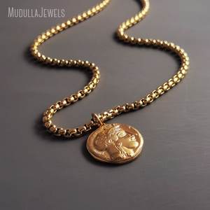 NM52329 Vintage chapado en oro Punk collar grueso moneda encanto <span class=keywords><strong>Athena</strong></span> diosa búho Reversible colgante collar para hombres y mujeres - Product Image 3