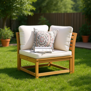 Solid Acacia <b>Wood</b> Garden <b>Sofa</b> Cream White One Seat Modular Outdoor Furniture - Product Image 2