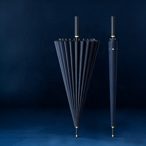 25 Inches 24 Ribs 190T Pongee Fabric Windproof Rain Proof Business Travel Gifts Luxury Leather Handle Straight <b>Umbrella</b> Logo - Product Image 1