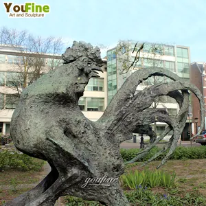 Estatua de gallo grande de bronce para exteriores, escultura de Metal para jardín, Patio