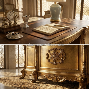 Escritorio Ejecutivo Real Personalizado para Oficina <span class=keywords><strong>de</strong></span> Palacio, Mesa <span class=keywords><strong>de</strong></span> Oficina <span class=keywords><strong>de</strong></span> Madera Maciza con Hoja <span class=keywords><strong>de</strong></span> Oro Tallada a Mano para Proyecto Hotelero FF&E Suite - Product Image 2