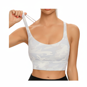 Sujetador deportivo de camuflaje gris claro para mujer, Top corto de Yoga con relleno elástico sin costuras, ropa deportiva para gimnasio, ropa deportiva de alto apoyo - Product Image 1