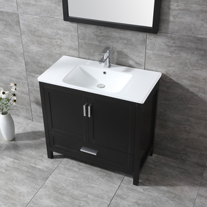 Meuble-lavabo autoportant en bois massif, moderne et écologique, avec miroir encadré, vasque en céramique, résistant à l'eau, style ferme, pour hôtel - Product Image 3
