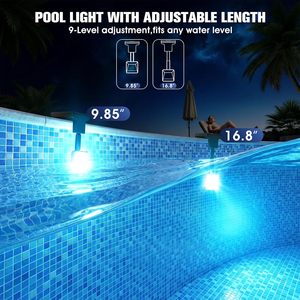 Luces Solares para Piscinas LightHacker, con Termómetro LCD, 10 Modos de Luz, Apagado Automático y Temporizador, Impermeables, 1 Unidad - Product Image 4